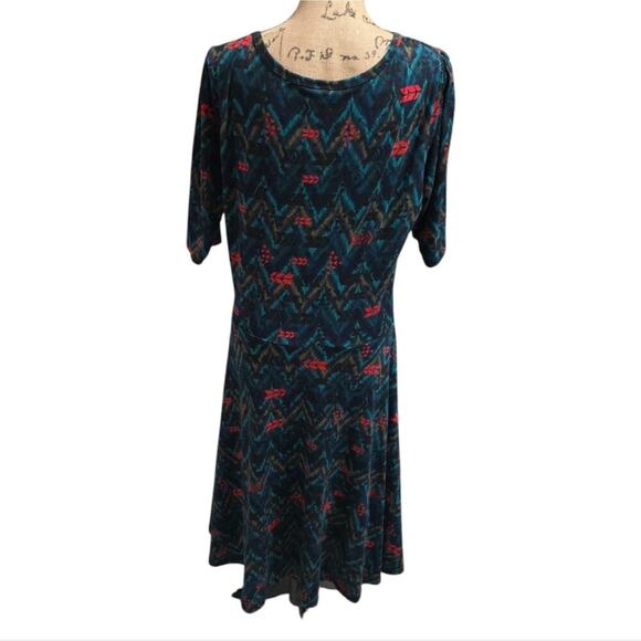 LuLaRoe Nicole Teal Midi Dress Aztec Print Scoop Neck 3/4 Sleeve Casual - Picture 2 of 7